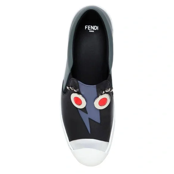 Fendi Faces Studded Leather Skate Sneakers Shoes EUC size 9/40 IN BOX Black